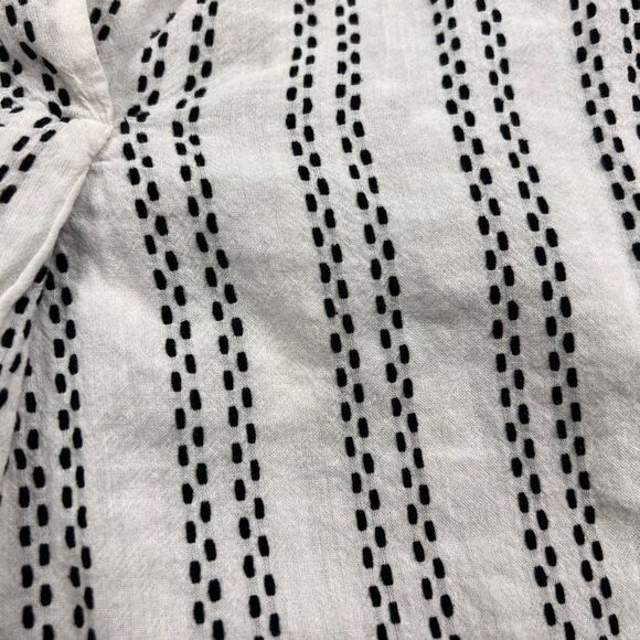 LOFT Textured Stripe Blouse White Black Cotton V-Neck Long Sleeve Size Small - Picture 6 of 9